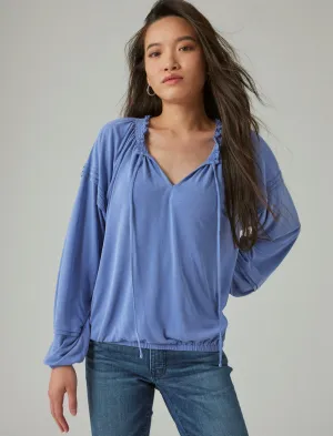 Lucky Brand Sandwash Blouson Top Bleached Denim Lucky Brand