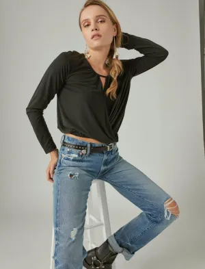 Lucky Brand Sandwash Deep V Neck Top Jet Black Lucky Brand