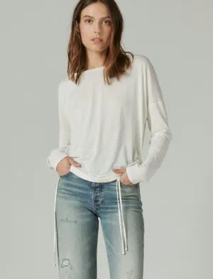 Lucky Brand Sandwash Ruched Side Long Sleeve Top Cream Lucky Brand