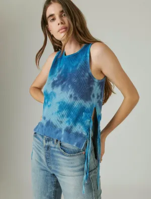 Lucky Brand Sleeveless Side Tie Hi-Low Tank Blue Tye Dye Lucky Brand