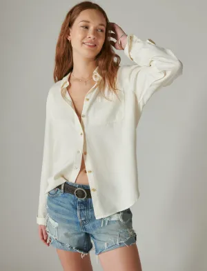 Lucky Brand Solid Boyfriend Button Down Shirt Tofu Lucky Brand