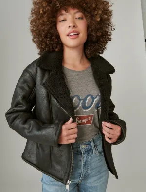 Lucky Brand Suede Faux Shearling Moto Jacket Black Lucky Brand