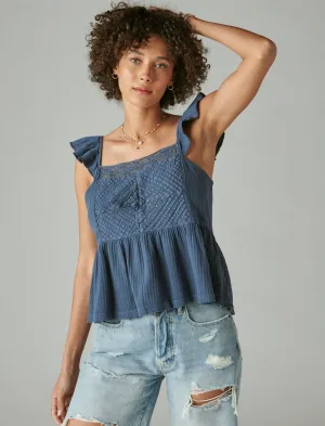 Lucky Brand Textured Yoke Peplum Tank Dark Denim Lucky Brand