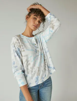 Lucky Brand The Boyfriend Henley Blue Tie Dye Lucky Brand