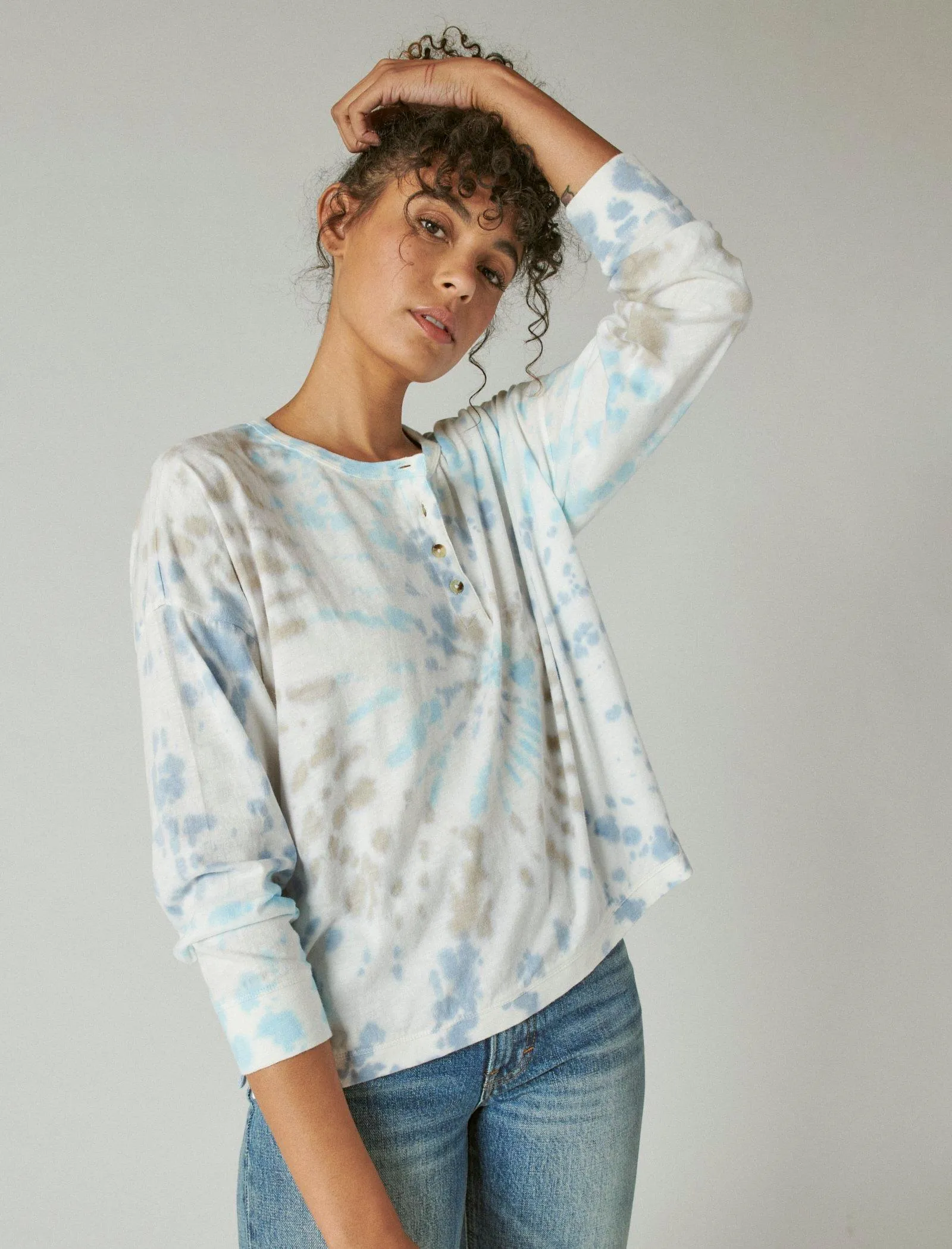 Lucky Brand The Boyfriend Henley Blue Tie Dye Lucky Brand