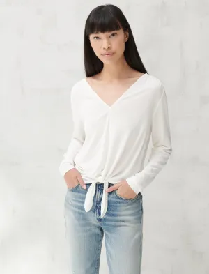 Lucky Brand Tie Front V Neck Top Marshmallow Lucky Brand
