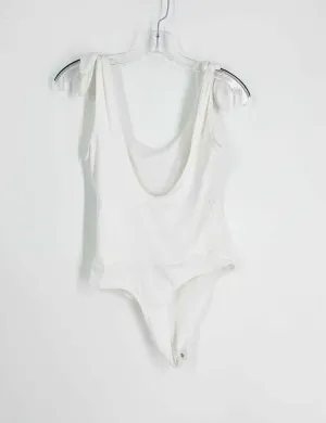 LuLu's Size S White Knot Solid Tops Bodysuit