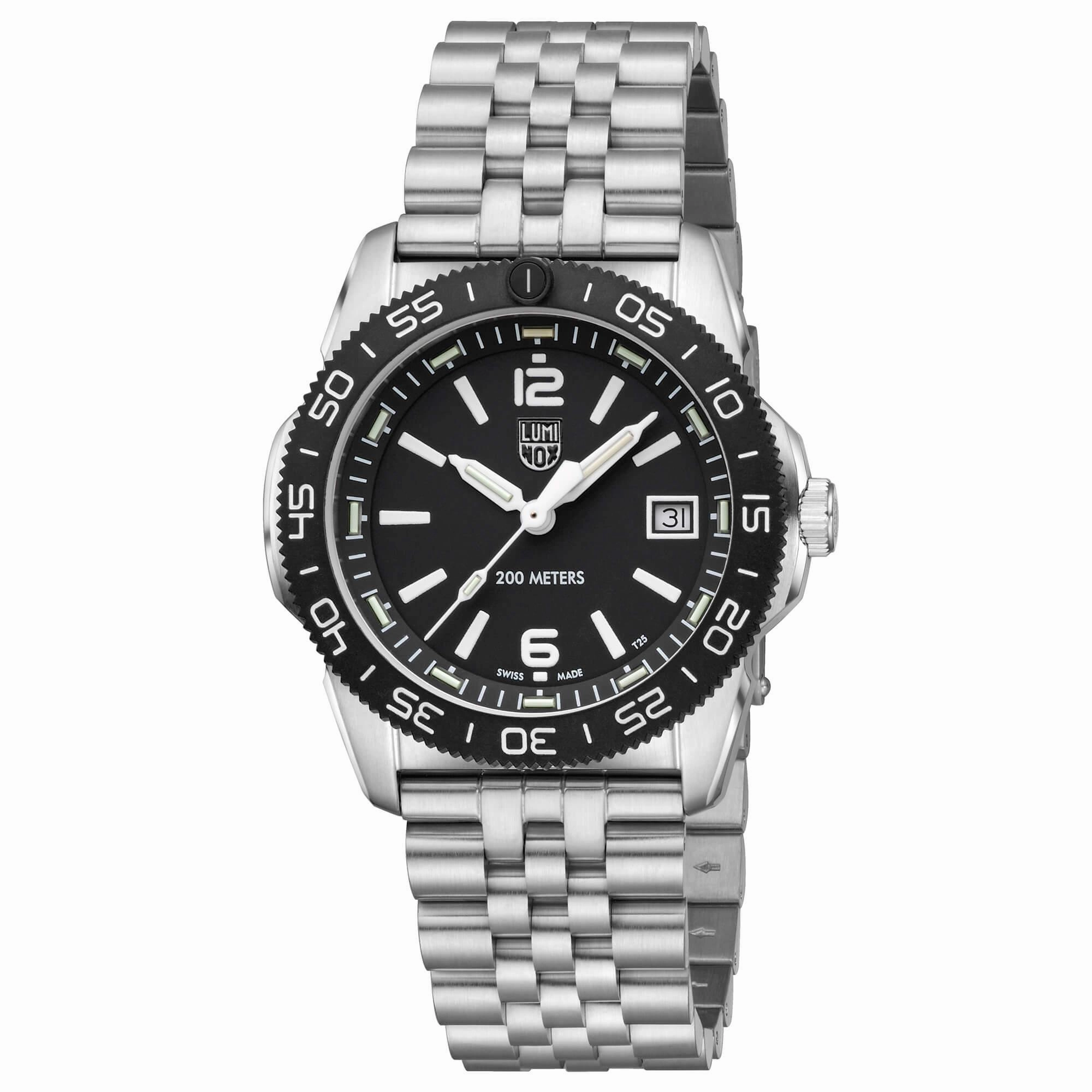 Luminox Men's Quartz Watch - Pacific Diver Ripple Black Dial Silver Bracelet | 3122.M Luxury Quartz Watch Quartz Watch Sale