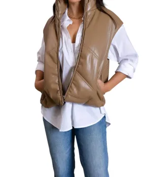 Madison Quilted Vest In Camel