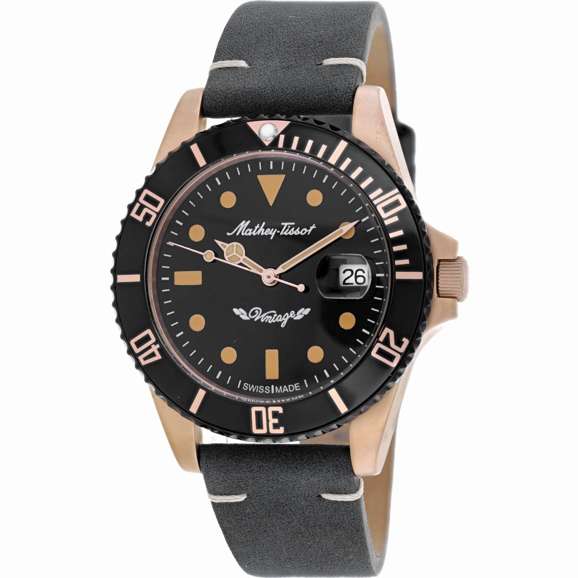 Mathey Tissot Men's Watch - Mathy Vintage Automatic Black Leather Strap | H901BZNB 
