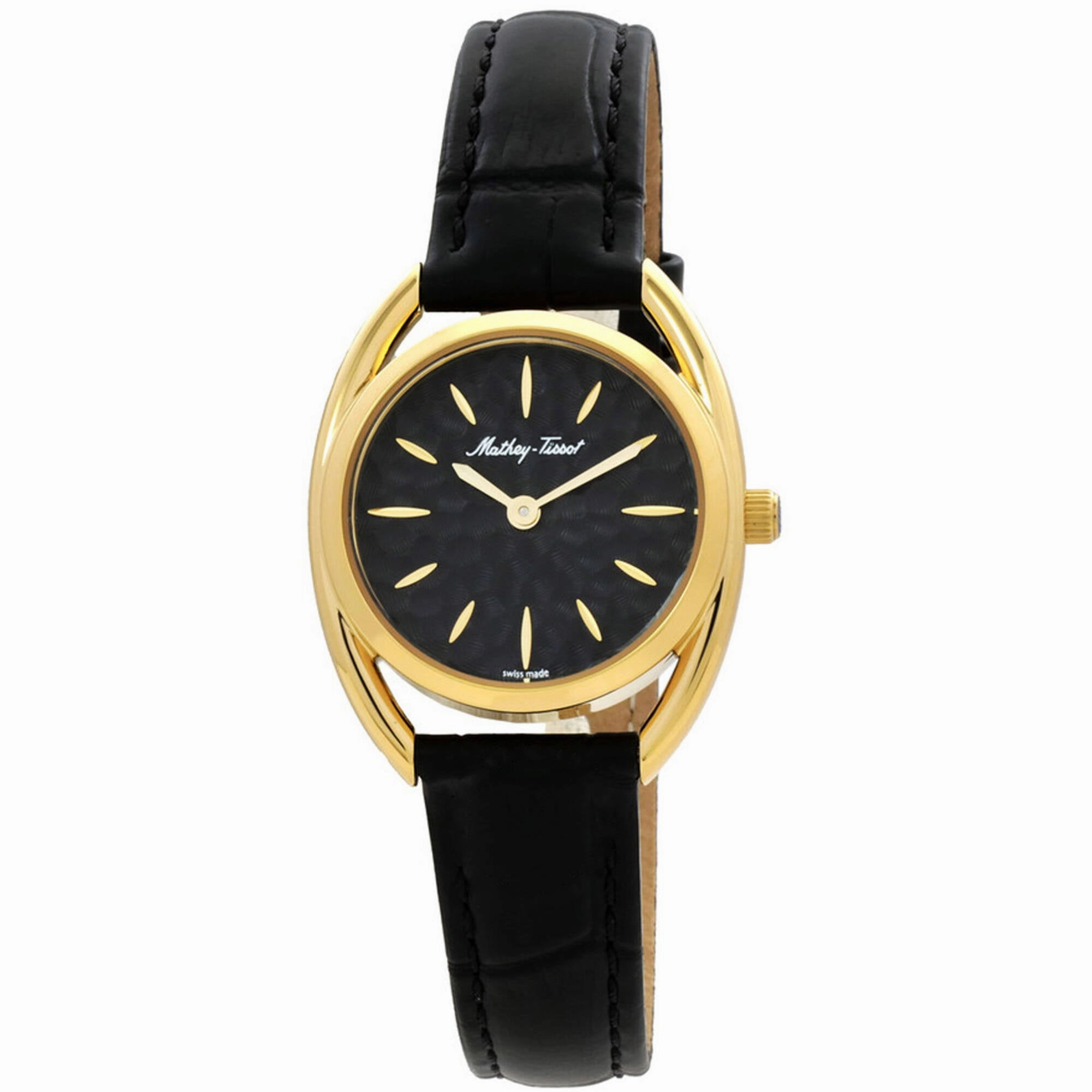 Mathey Tissot Women's Watch - Saphira Yellow Gold Case Black Dial Strap | D933PLYN Luxury Quartz Watch Quartz Watch Sale