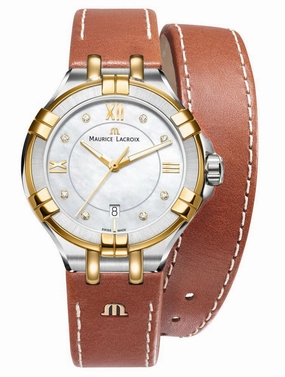 Maurice Lacroix Aikon Mother-of-Pearl Dial Date Caramel Leather Strap Quartz Womens Watch AI1004-PVY11-171-1 Women??s luxury watches Affordable women watches