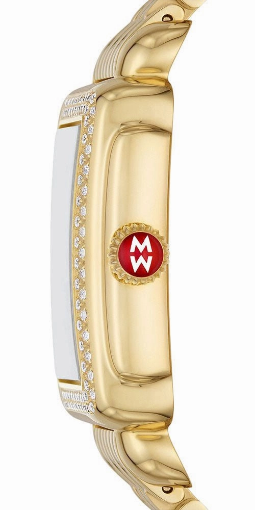 Michele Deco Madison 18K Gold-Plated Steel Diamonds Silver Dial Date Rectangle Womens Watch MWW06T000161