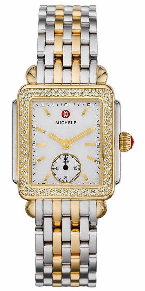 Michele Deco Mid Two-Tone Steel Diamond Rectangle Womens Watch MWW06V000023 Women??s luxury watches Affordable women watches