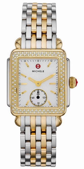 Michele Deco Mid Two-Tone Steel Diamond Rectangle Womens Watch MWW06V000023 Women??s luxury watches Affordable women watches