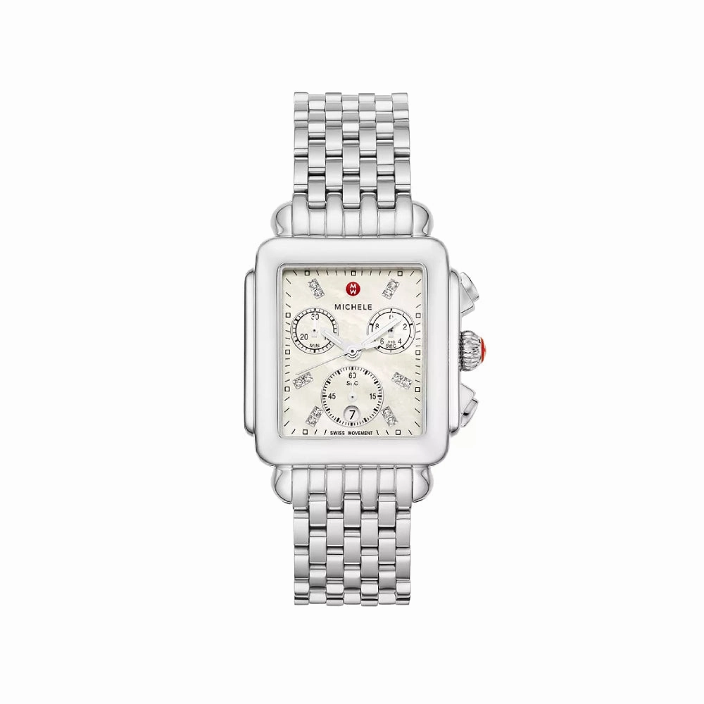 Michele Deco Stainless Diamond Dial Watch,women's watches,ladies watch,elegant women's watch, minimalist women??s watch,fashion watch for women, classic watch for women,waterproof women??s watch,women's watch for work, women's watch for gift, wedding w