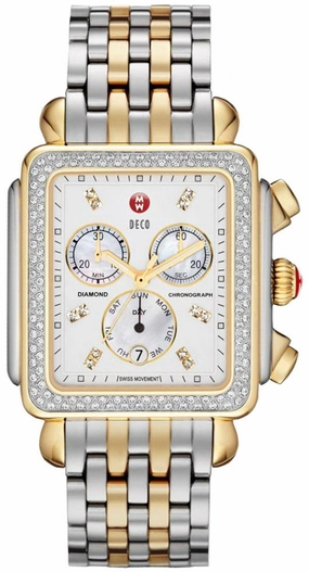 Michele Deco XL Diamond Chronograph Day/Date Two-Tone Stainless Steel Womens Watch MWW06Z000013 Women??s luxury watches Affordable women watches