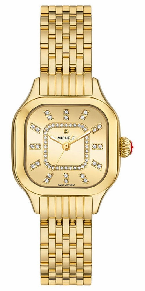 Michele Meggie 18K Gold-Plated Steel Diamonds Square Gold Dial Womens Watch MWW33B000013 Women??s luxury watches Affordable women watches