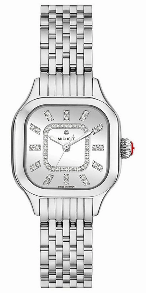 Michele Meggie Stainless Steel Square Silver Mirror Dial Diamonds Womens Watch MWW33B000012 Women??s luxury watches Affordable women watches