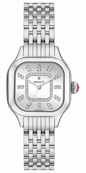 Michele Meggie Stainless Steel Square Silver Mirror Dial Diamonds Womens Watch MWW33B000012 Women??s luxury watches Affordable women watches