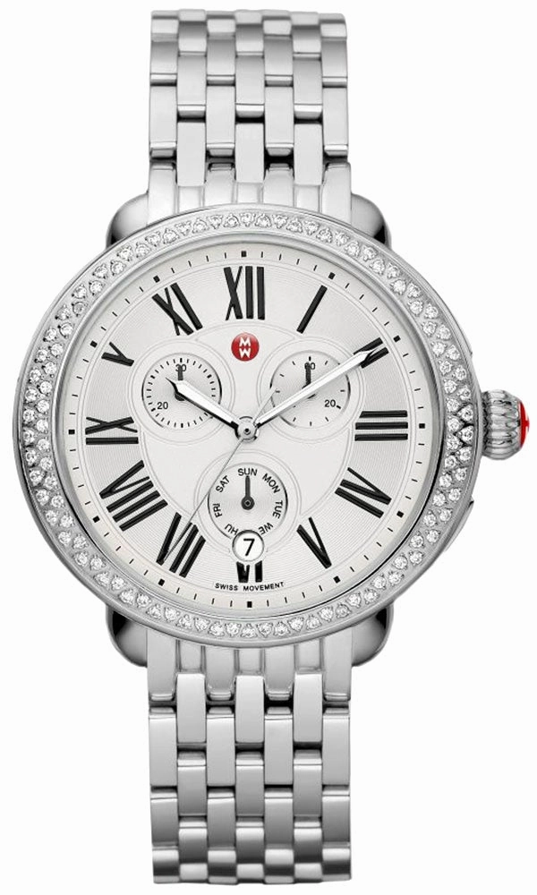 Michele Serein Chronograph Diamonds Silver Dial Date Stainless Steel Womens Watch MWW21A000001 Women??s luxury watches Affordable women watches