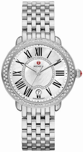 Michele Serein Stainless Steel Diamond Mother-Of-Pearl Dial Date Quartz Womens Watch MWW21B000030 Women??s luxury watches Affordable women watches