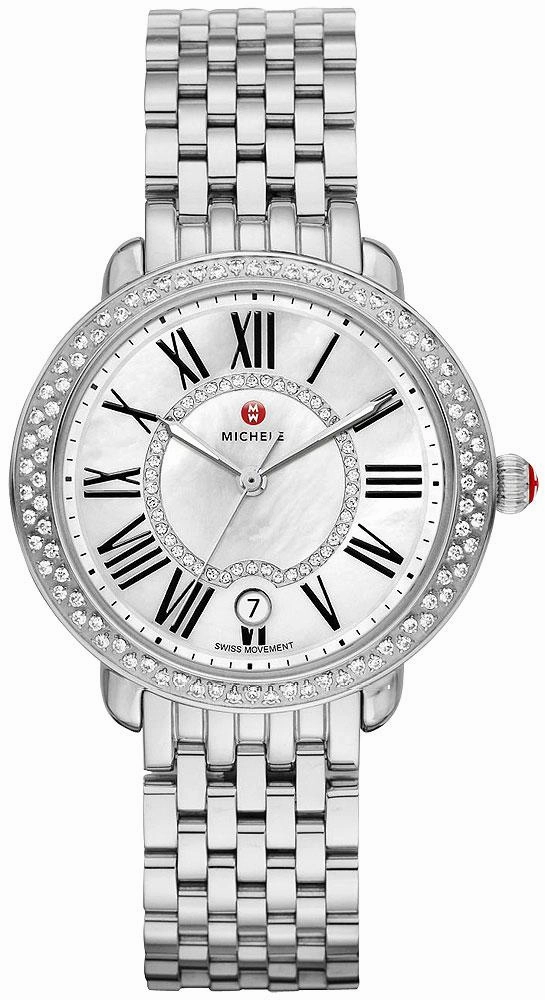 Michele Serein Stainless Steel Diamond Mother-Of-Pearl Dial Date Quartz Womens Watch MWW21B000030 Women??s luxury watches Affordable women watches