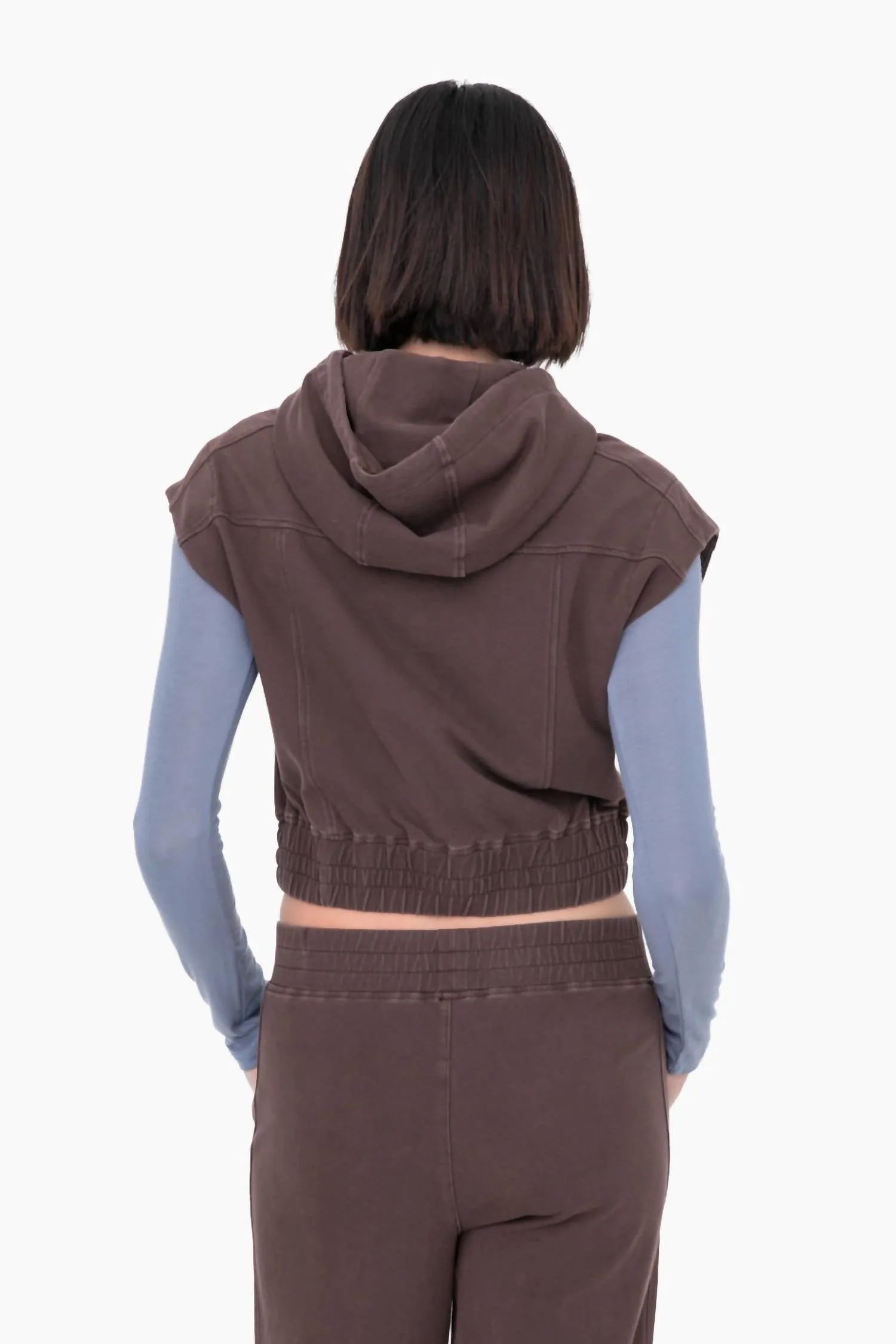 Mineral Washed French Terry Hooded Vest In Dark Brown