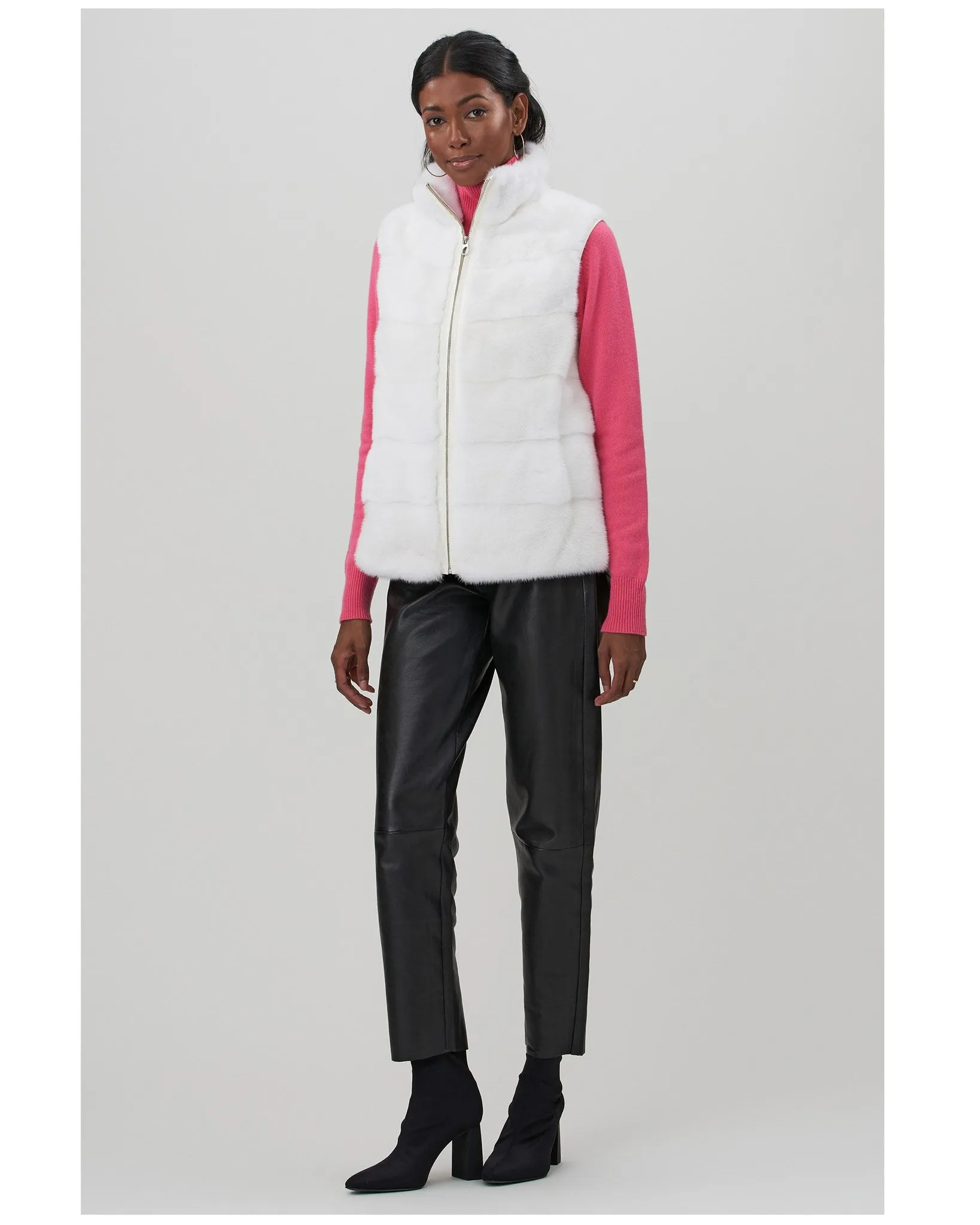 Mink Zip Vest with Down Back