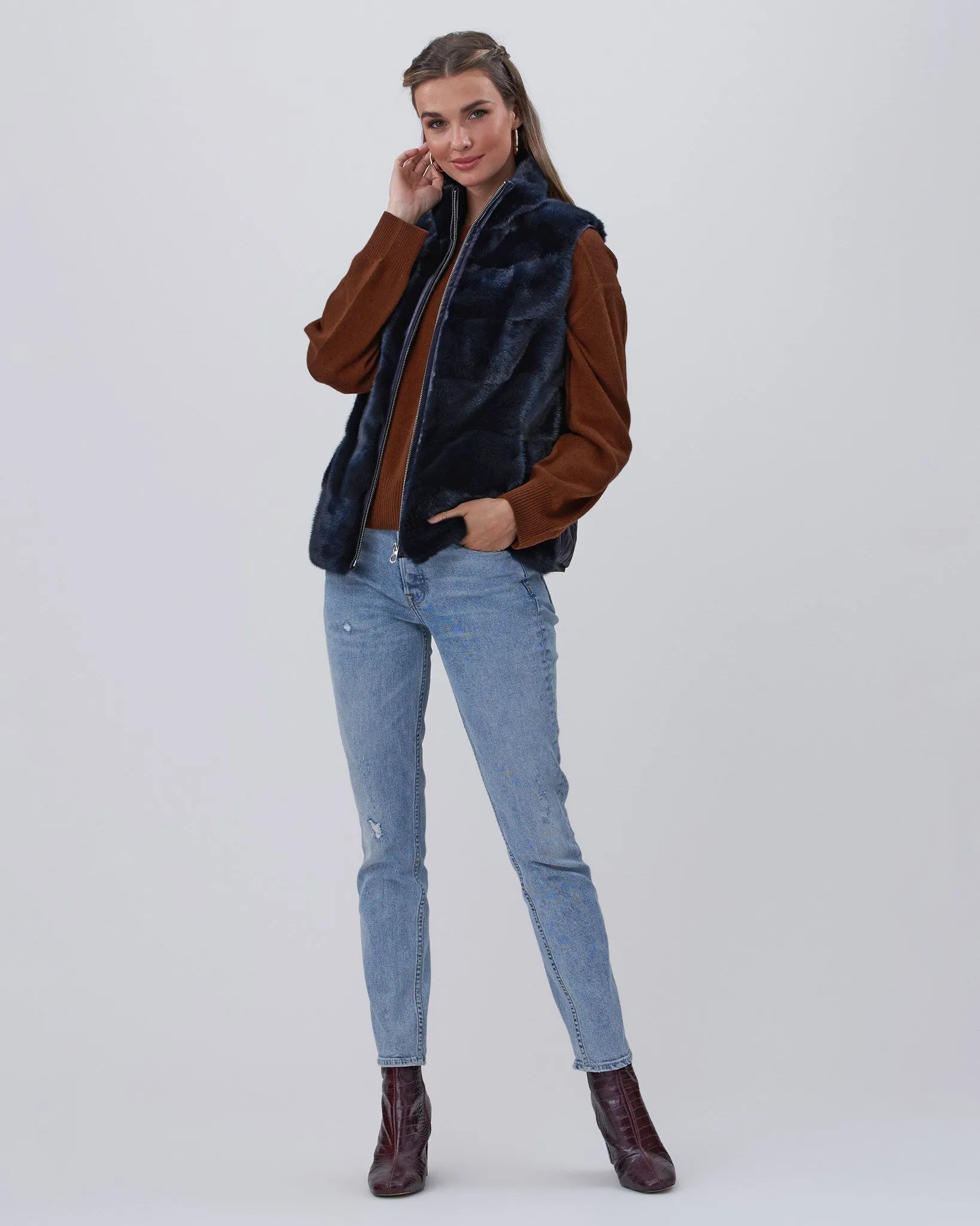 Mink Zip Vest with Down Back