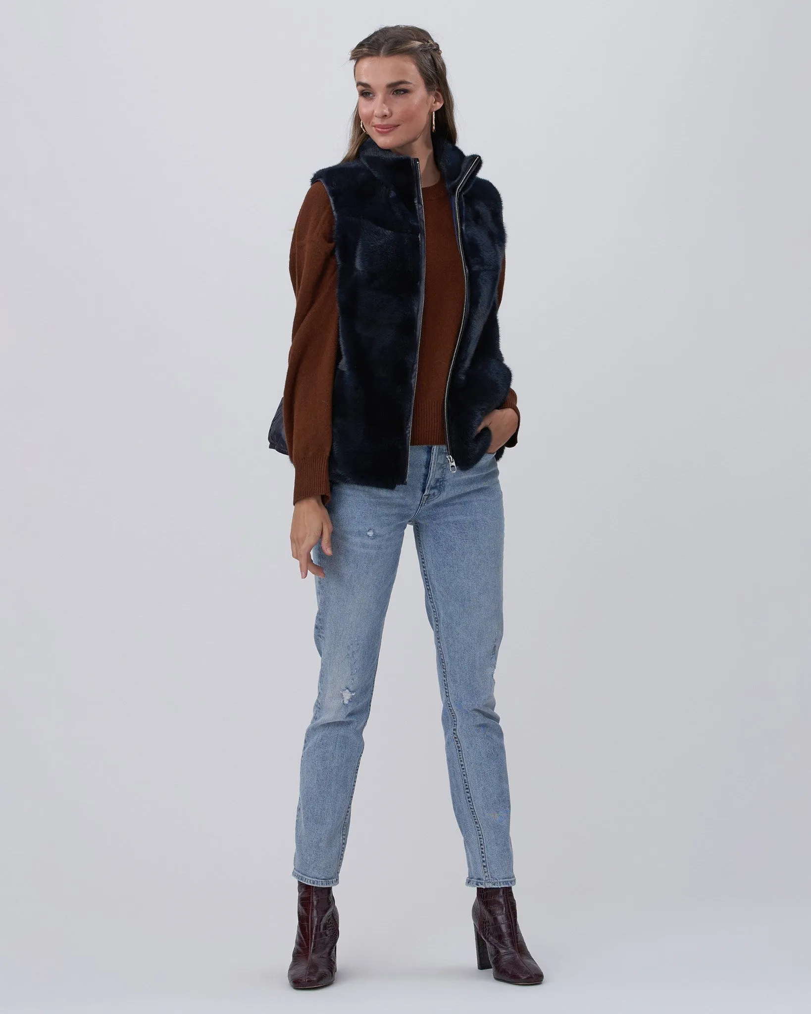 Mink Zip Vest with Down Back