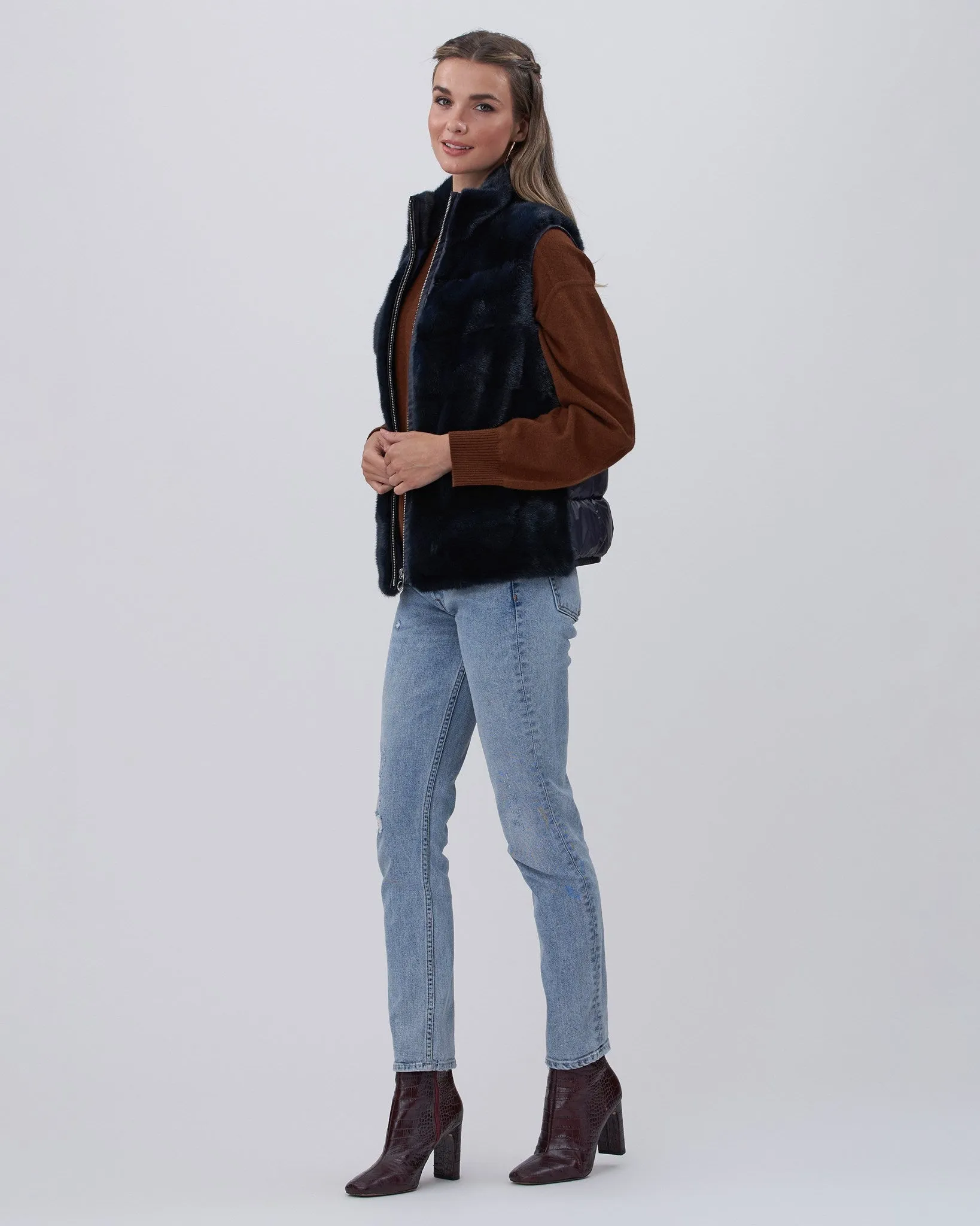Mink Zip Vest with Down Back