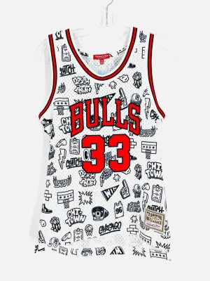 Mitchell & Ness Size XS Wh/Bl/Rd Print Applique Tops Jersey