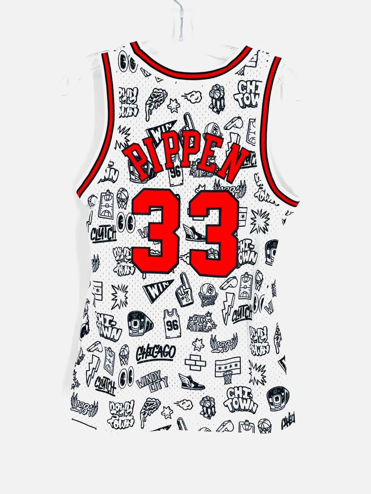Mitchell & Ness Size XS Wh/Bl/Rd Print Applique Tops Jersey