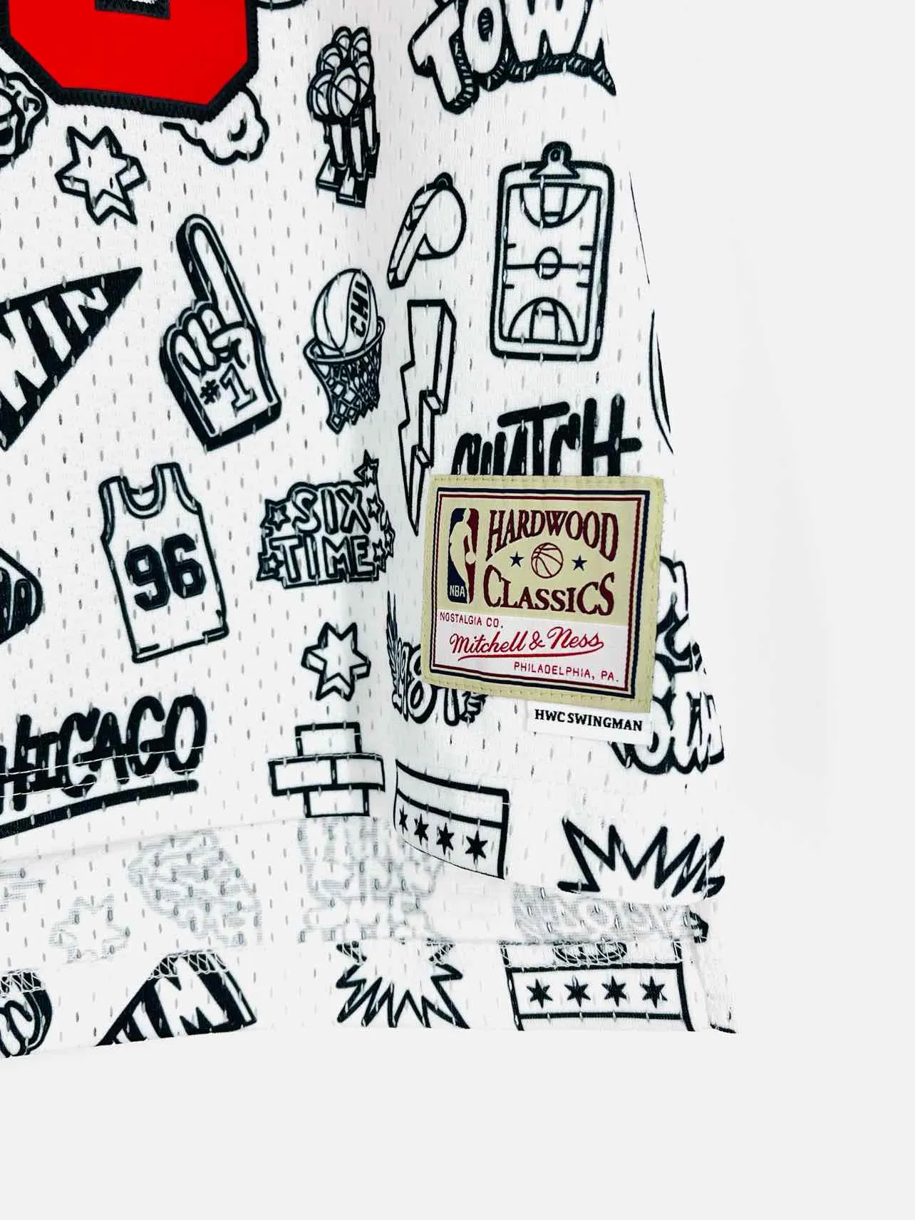 Mitchell & Ness Size XS Wh/Bl/Rd Print Applique Tops Jersey