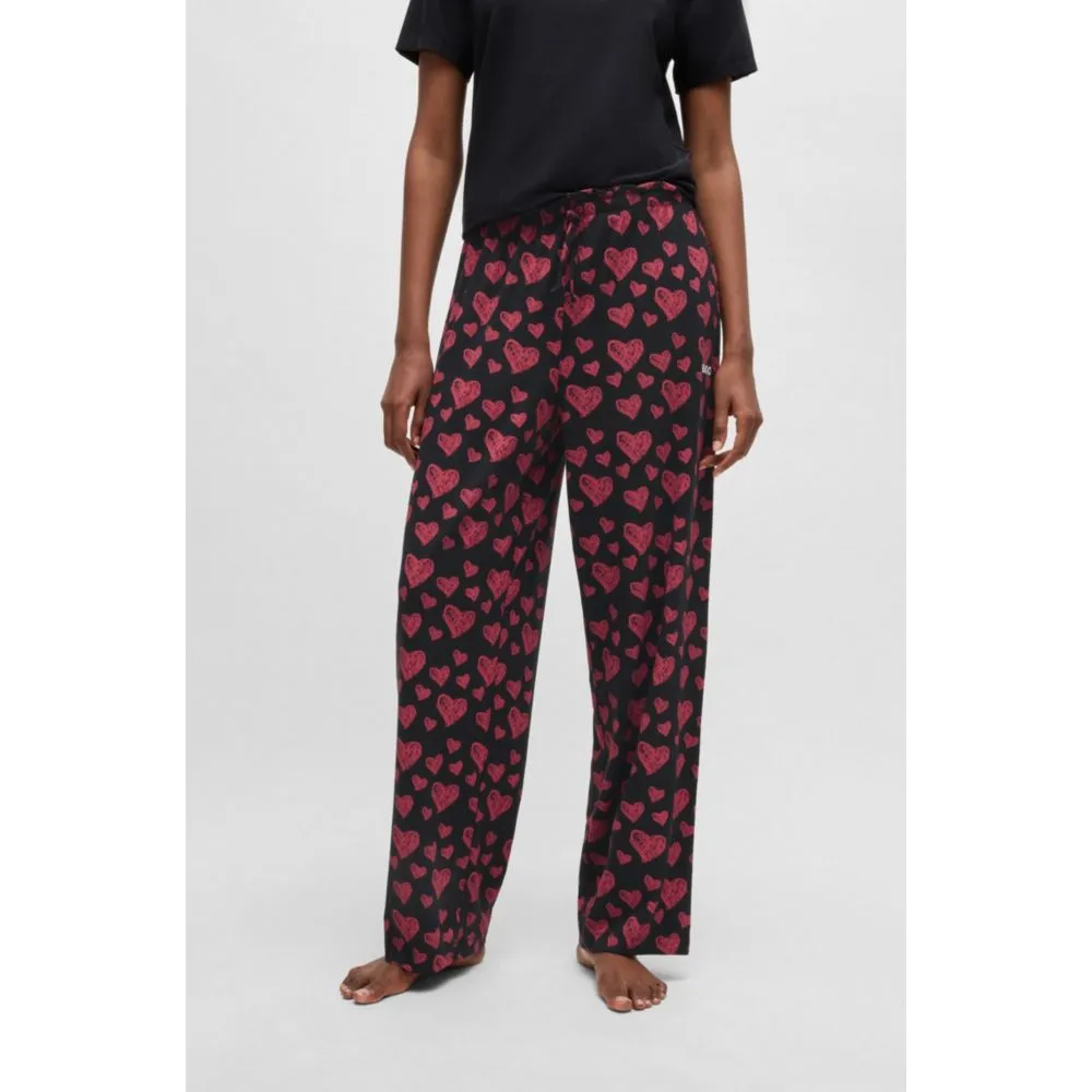 Modal-blend jersey pajama bottoms with repeat heart print