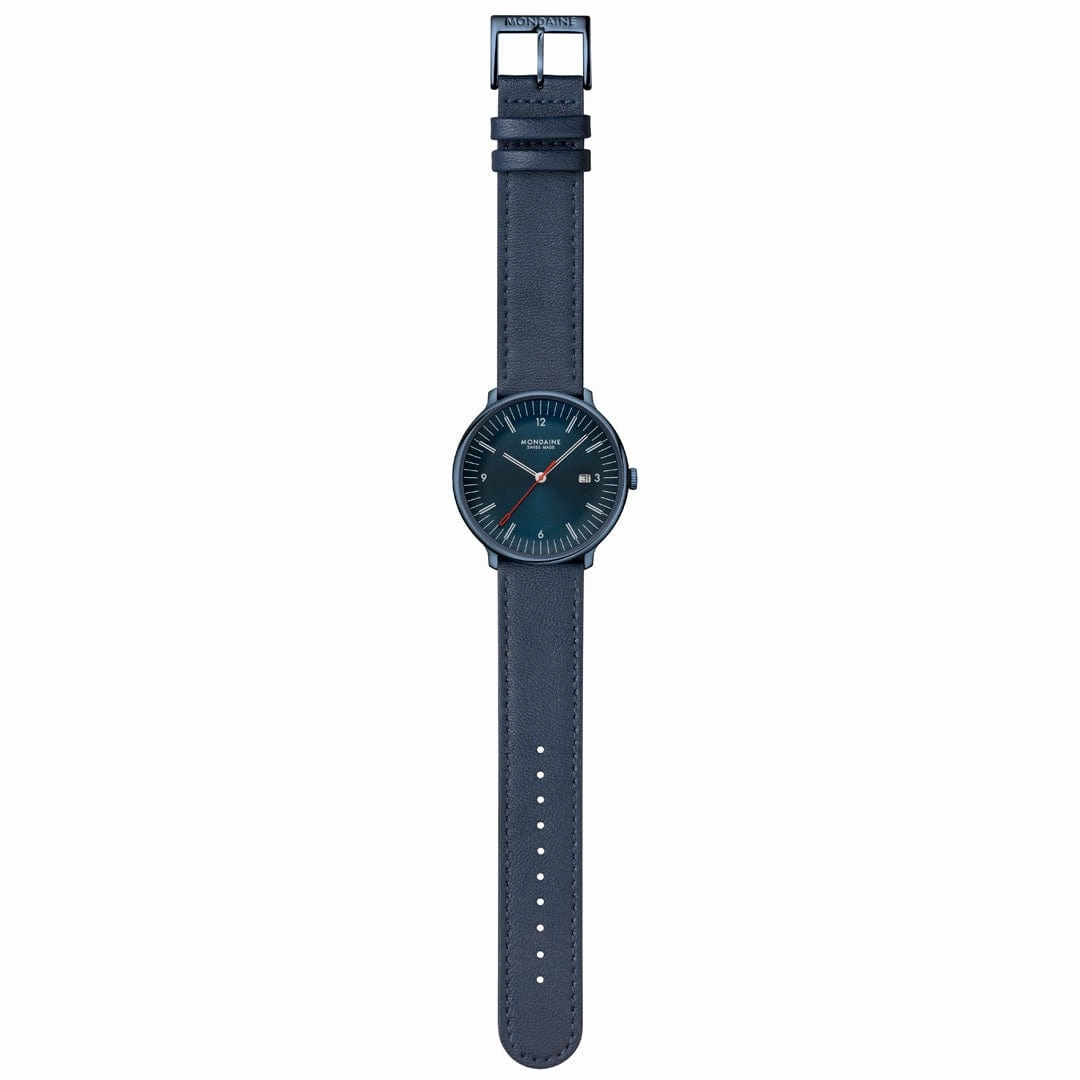 Mondaine Doppio 41mm Blue Vegan Grape Leather Watch MLE.41240.LDV