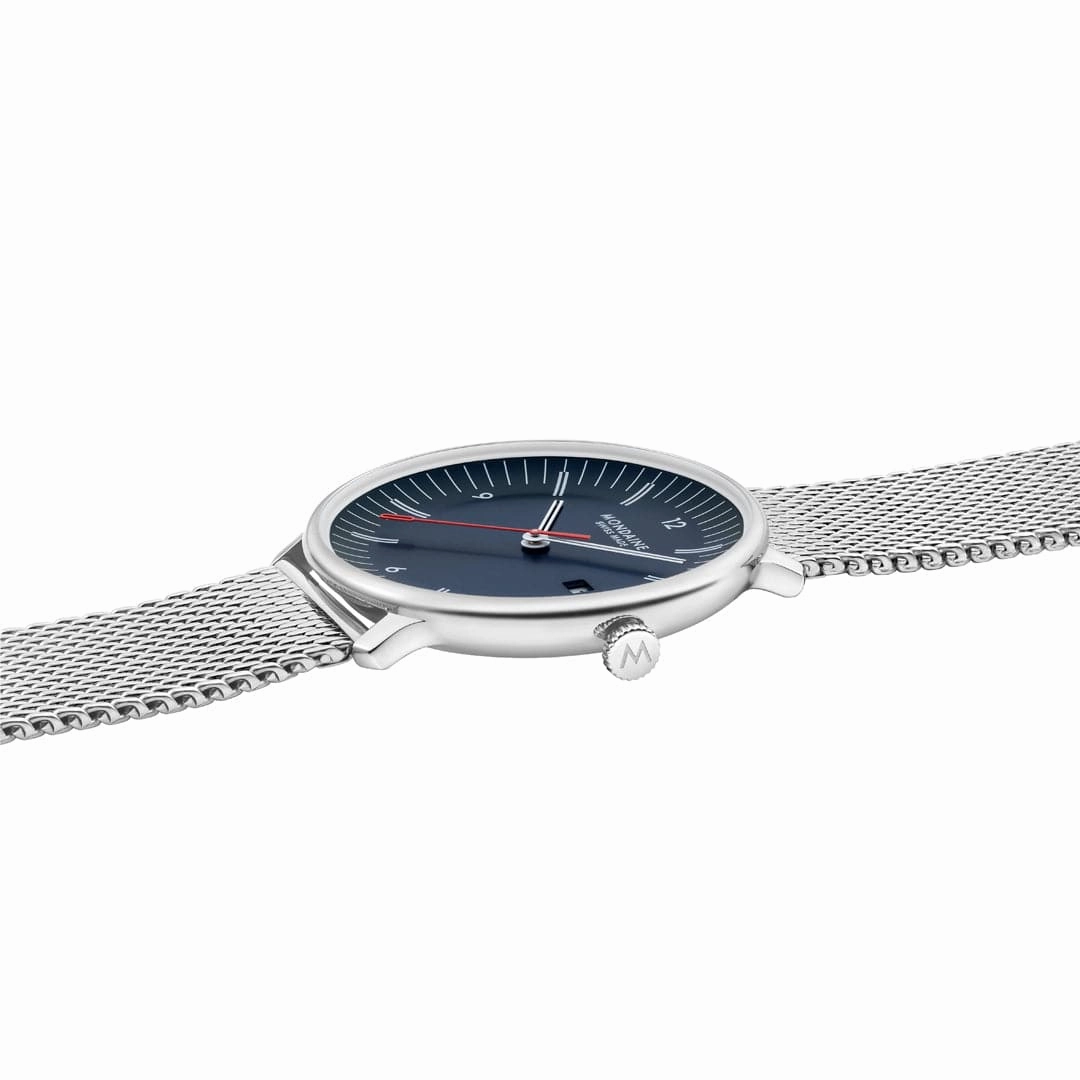 Mondaine Doppio Blue Dial Mesh Blue Vegan Leather Watch MLE.41240.LQV.SET