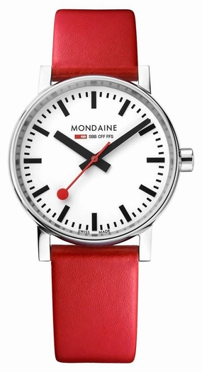Mondaine EVO2 Stainless Steel White Dial Red Leather Strap Quartz Unisex Watch MSE.35110.LC Women??s luxury watches Affordable women watches