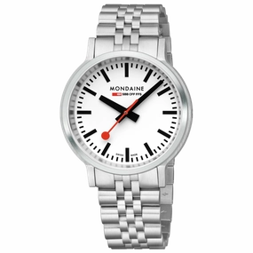 Mondaine Stop2go Backlight White Dial Stainless Steel Watch MST.4101B.SJ.2SE 