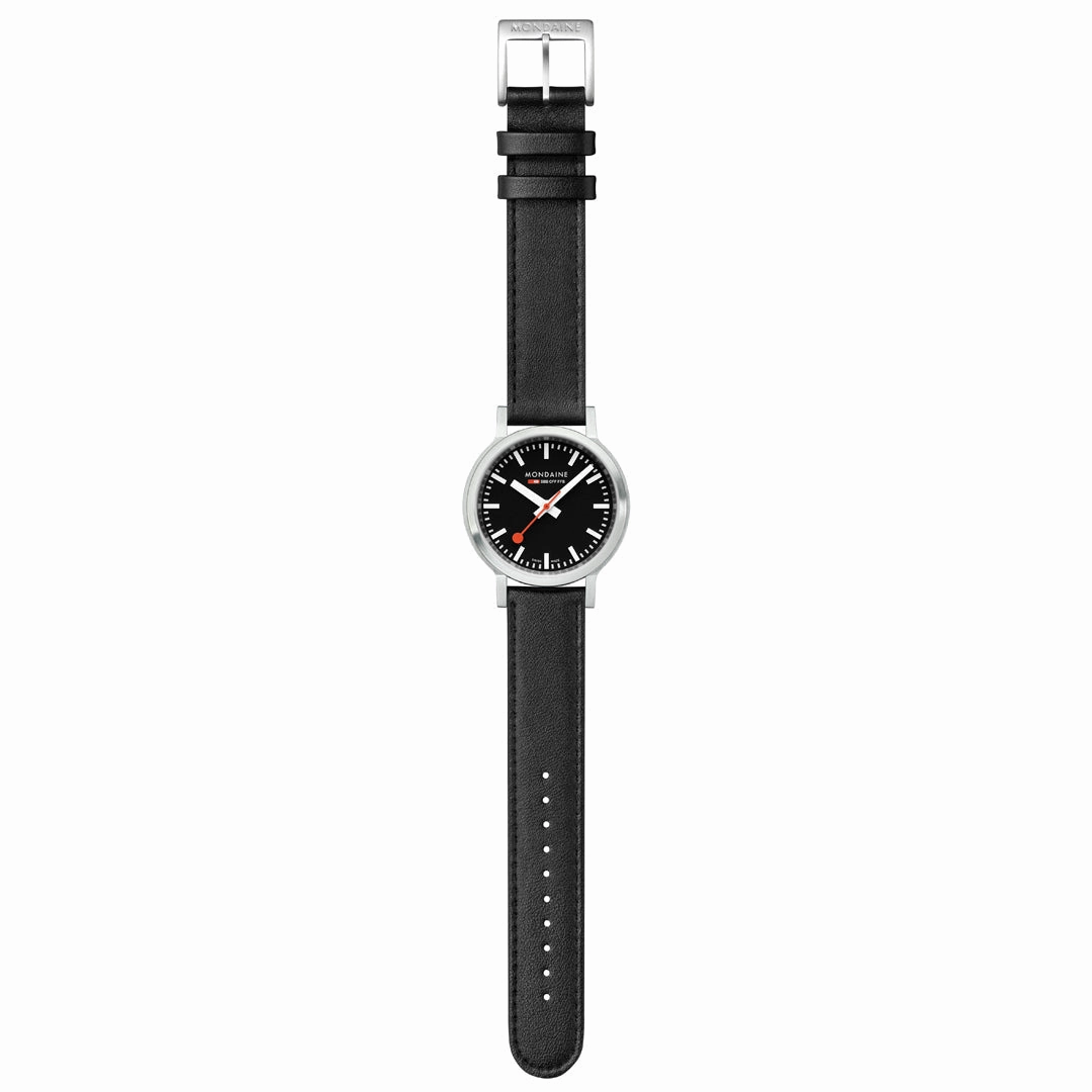Mondaine Super-Luminova Black Vegan Leather 34MM Watch MST.34020.LBV.SET