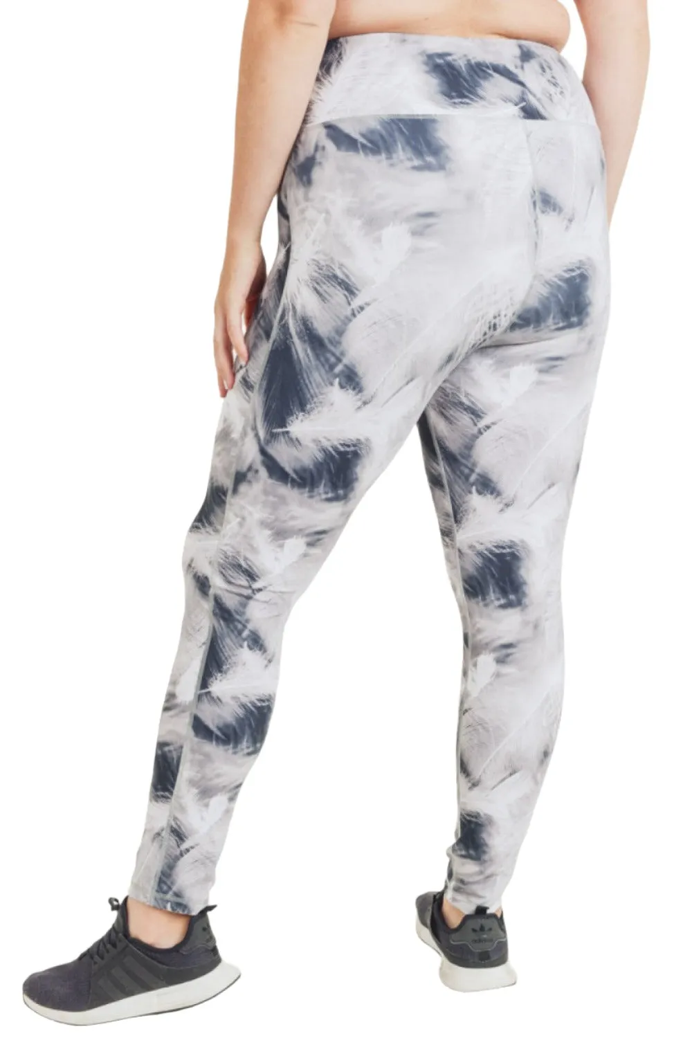 Mono B White Feather Print Highwaist Leggings APH2922