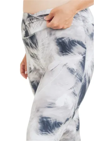Mono B White Feather Print Highwaist Leggings APH2922