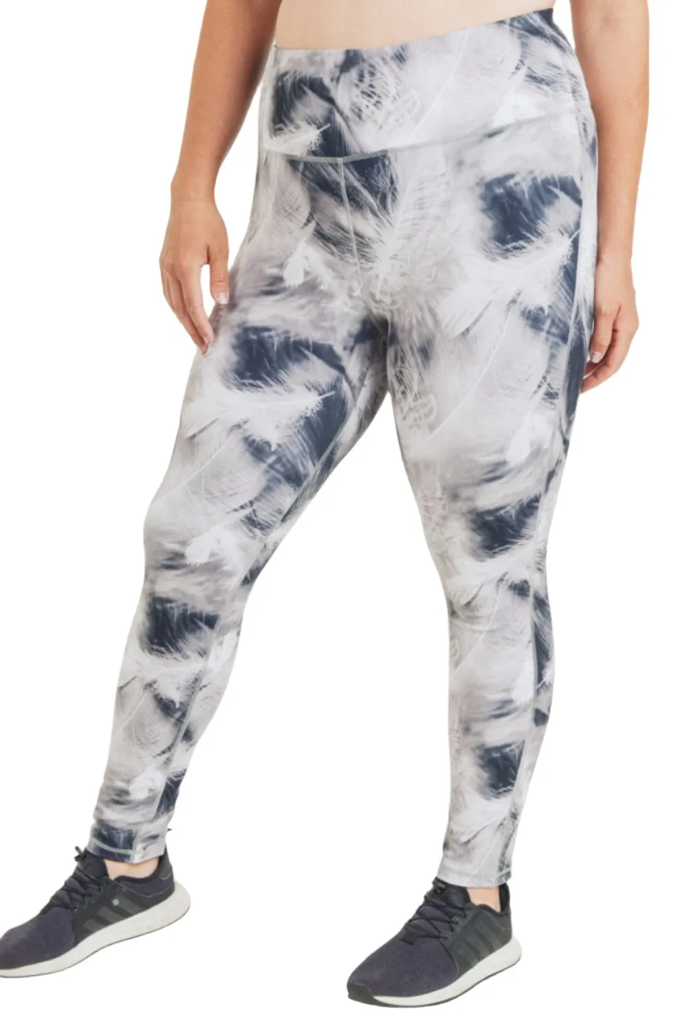 Mono B White Feather Print Highwaist Leggings APH2922