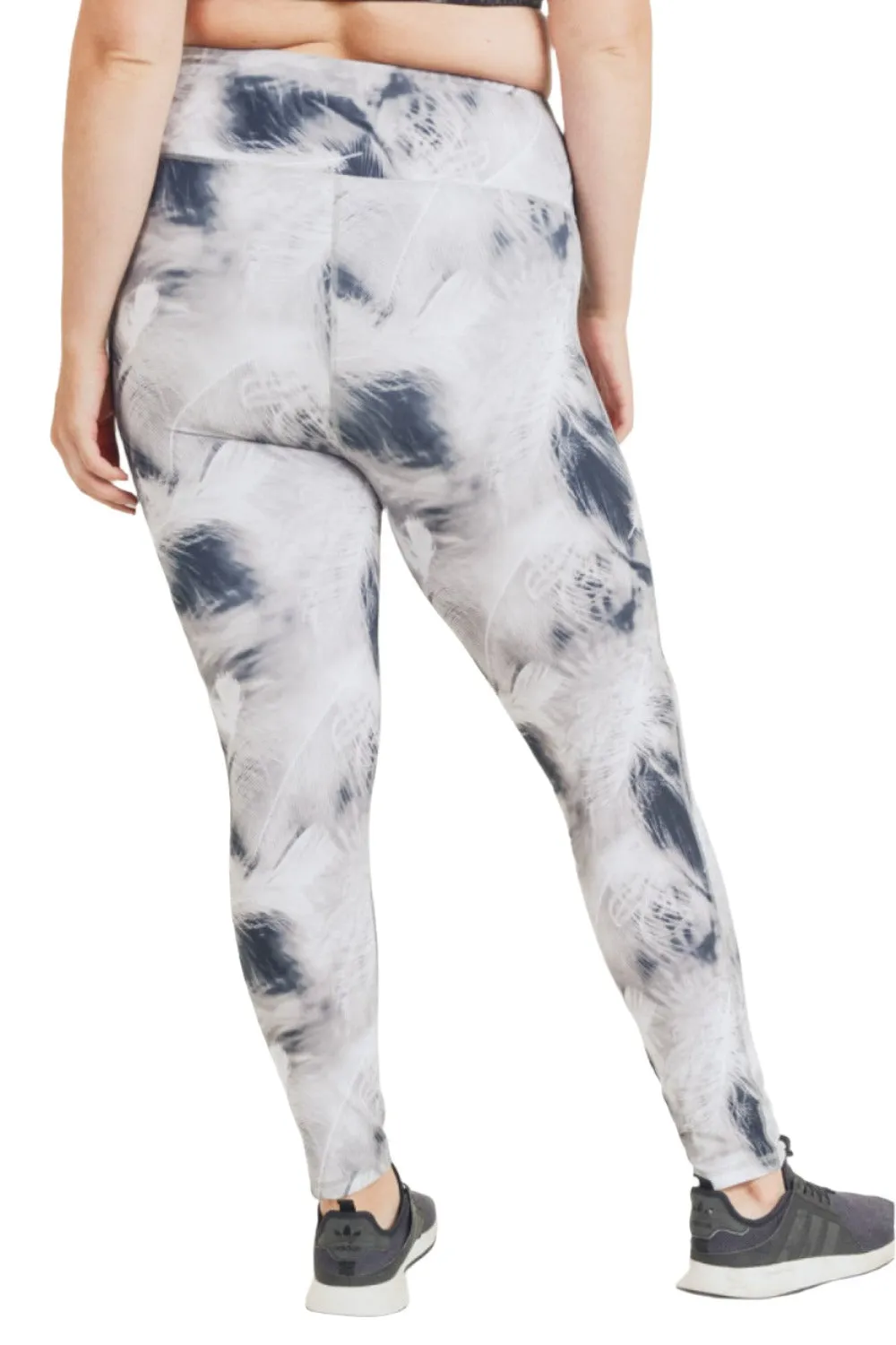 Mono B White Feather Print Highwaist Leggings APH2922