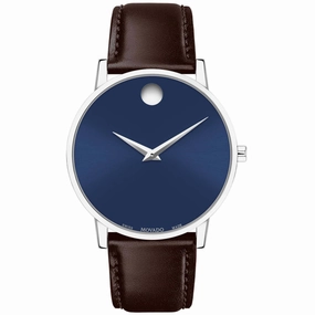 Movado Men's Watch - Classic Quartz Silver Tone Case Brown Leather Strap | 607851 