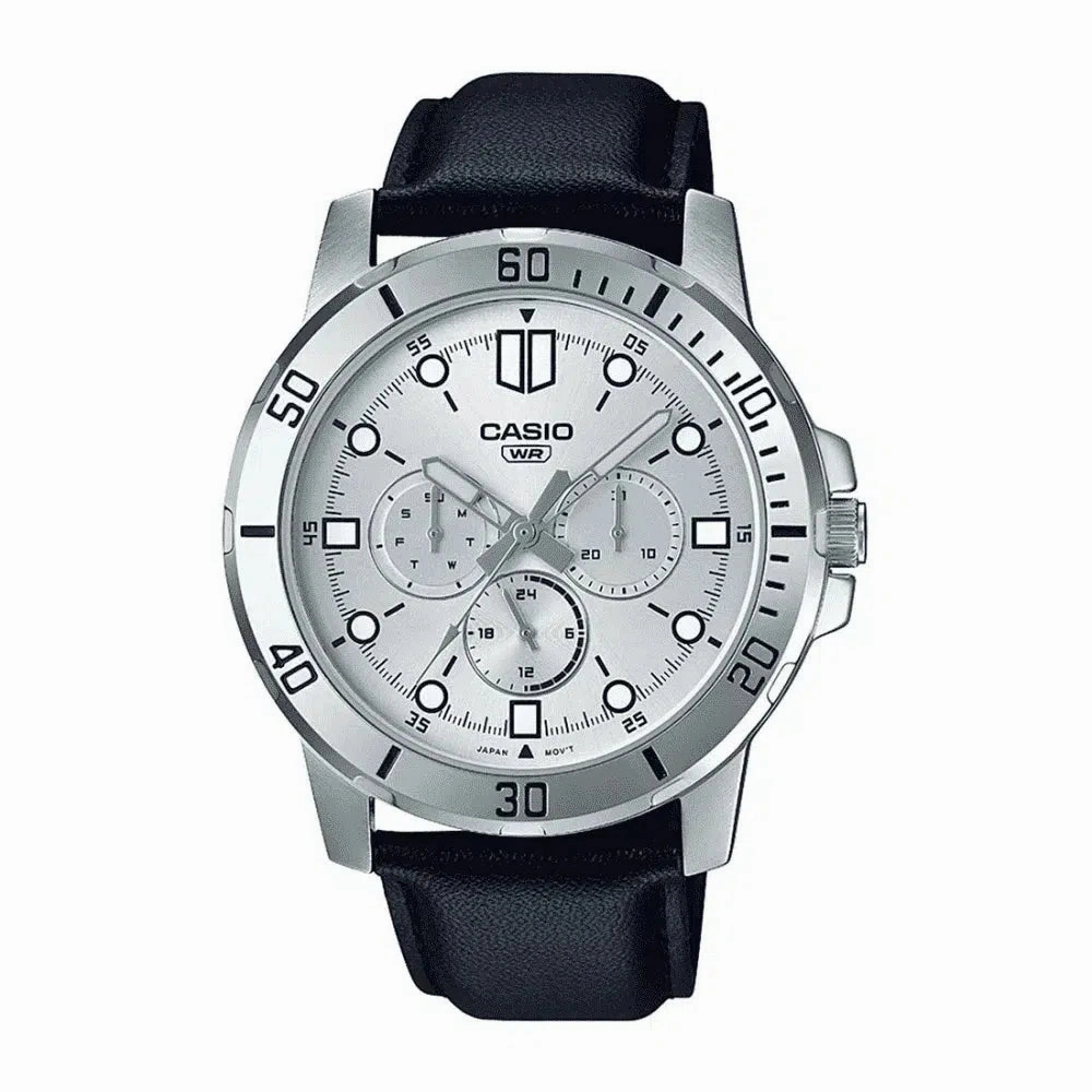 MTP-VD300L-7E Black Leather Watch for Men Affordable casual watches Sporty casual watches Affordable luxury casual watches