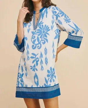 Navy Ikat Tunic In Blue