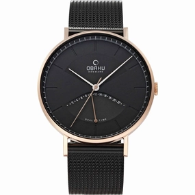 Obaku Men's Watch - Classic Black Dial Plated Stainless Steel Bracelet | V213GUVBMB 