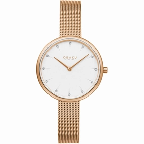 Obaku Women's Watch - Classic White Dial Rose Gold Case Steel Bracelet | V233LXVIMV Luxury Quartz Watch Quartz Watch Sale